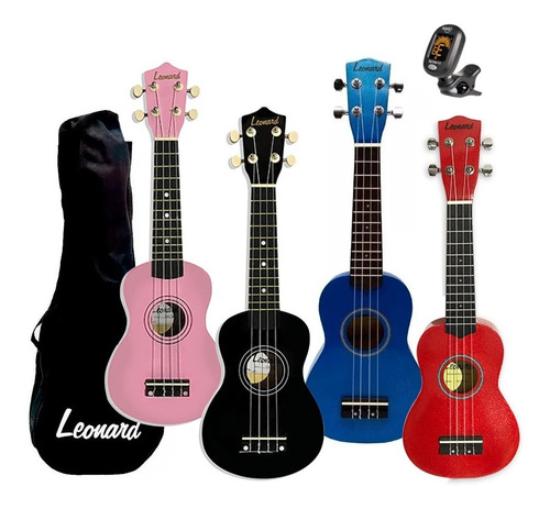 Ukelele Soprano Acústico Profesional + Afinador - Colores