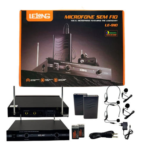 Kit 2 Microfone Lelong Le-910 Vhf Sem Fio Auricular Cabeça