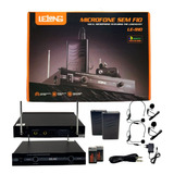 Kit 2 Microfone Lelong Le-910 Vhf Sem Fio Auricular Cabeça