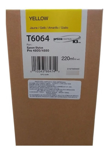 Cartucho De Tinta Epson T6064 Yellow Para Plotter Pro 4800