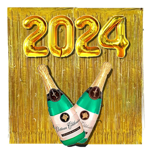 Kit Balão 2024 + 2 Cortinas Metalizada + 2 Champagne 1 Metro