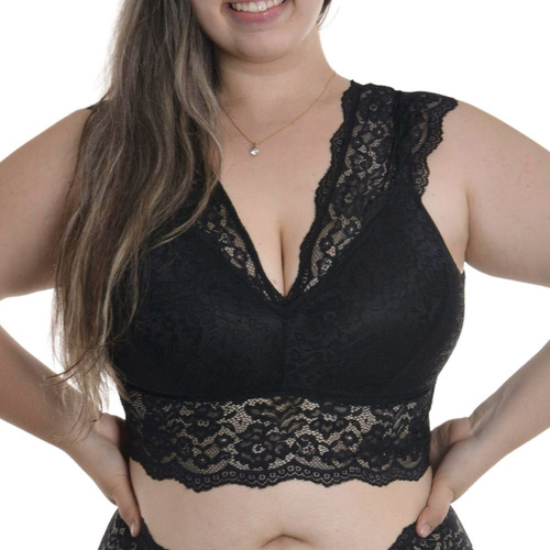 Top Plus Size Cropped Rendado Liebe Com Bojo Sensual