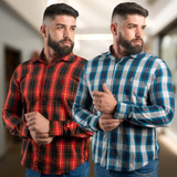 Kit 2 Camisas Xadrez Masculina Blusa Listrada Manga Promoção