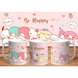 Taza Hello Kitty Y Sus Amigos, Be Happy De Cerámica.