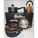 Hudson Batería Juego Set Teflon Negro Antiadherente + Pava 