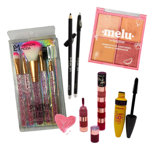 Set Maquillaje Pink 21 Ruby Rose Paleta Gloss Brochas Regalo