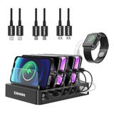 Multi Cargador Usb 3.0 Cosoos 6 Puertos Cables Y Base Reloj