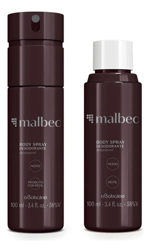 Combo Malbec: Body Spray Desodorante 100ml + Refil 100ml