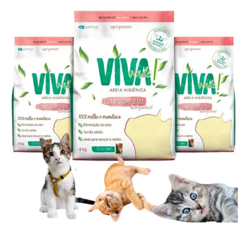 Kit 3un Areia P/gatos Viva Verde Vida Descomplicada 4kg