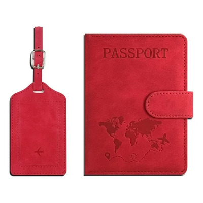 Porta Pasaporte Funda Protectora Espacio Para Visa Rfid Viaj Color Rojo Diseño De La Tela Liso