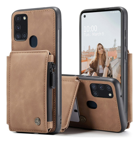 Funda Piel Para iPhone Con Cartera De Doble Cierre Magnético