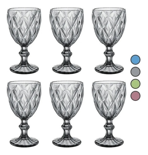 Set 6 Copas De Cristal Labrado Vintage Copa Vidrio 4 Colores