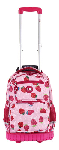 Mochila 18 Con Carro Escolar Reforzado Frutillas Elf - 6439a