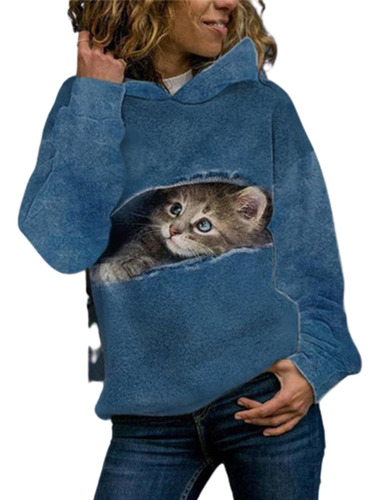 Sudadera Con Capucha Informal Con Estampado De Gato En 3d Pa