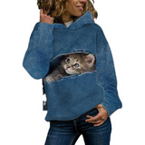 Sudadera Con Capucha Informal Con Estampado De Gato En 3d Pa