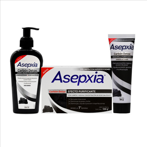 Asepxia Jabón Liquido 200 Ml + Jabón 100 G + Mascarilla 30g