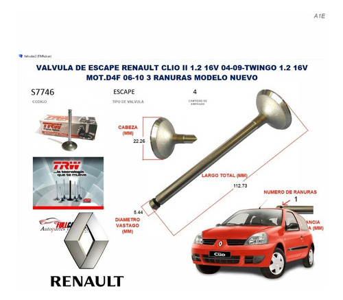Valvula De Escape Renault Clio Ii 1.2 16v 04 09 Twingo 1.2 1 Foto 2