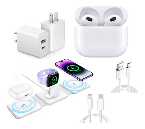 5kit Cargador Inalámbrico 20w 3en 1 iPhone Magsafe Audífonos