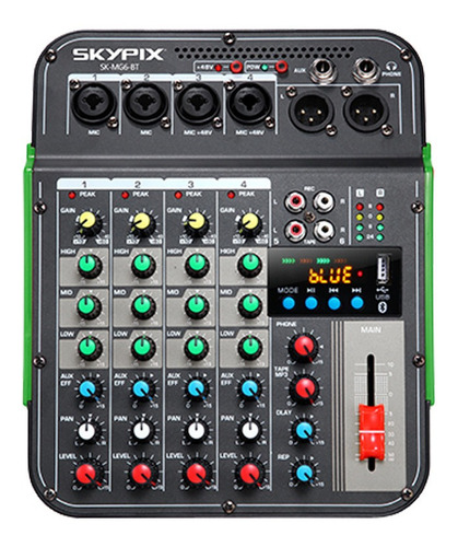 Mesa De Som Mixer Skypix 4 Canais Usb Bluetooth Sk-mg6bt