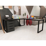 Kit Mesa De Canto Home Office C/ Gaveteiro Industrial