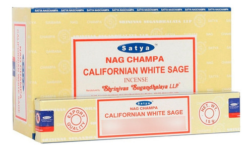 Sahumerios Satya Nag Champa - 12 Unidades Fragancia Californian White Sage