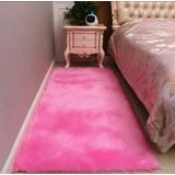 Alfombra Para Habitación Peluda Color Rosado Medidas 50 X 2m