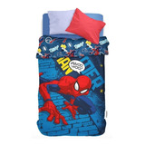 Acolchado Piñata Spiderman 1 1/2 Plaza Diseño Sublimado Color Azul Y Celeste De 145cm X 240cm