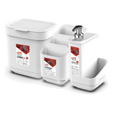 Kit Pia Porta Detergente Esponja Lixeira Escorredor Talheres Cor Branco