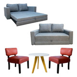 Juego Living Moderno Sofa Cama 2 Plazas + Sillon X2 Y Mesa
