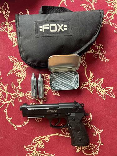 Pistola Co2 Fox Replica Beretta 92 Semi Auto + Kit + Funda