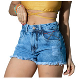 Short Jeans Cintura Alta Barra Desfiada Modelagem Confort