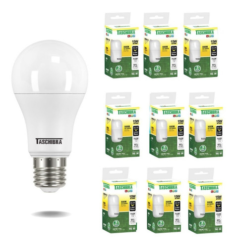 Lâmpada Led Bulbo A60 Tkl 15w E27 Taschibra Kit Com 10 Pçs Cor Da Luz Quente 3000k 110v/220v