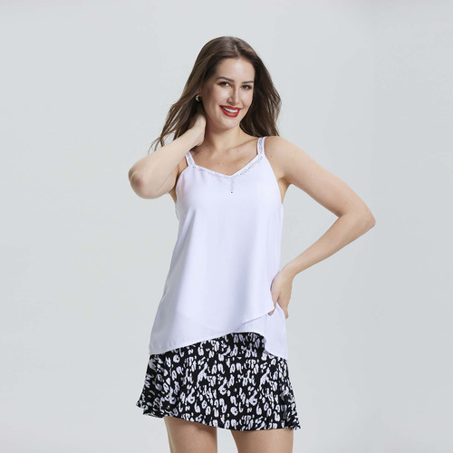 Blusa Doble Capa Apli Strass Blanco Mujer Fashion's Park