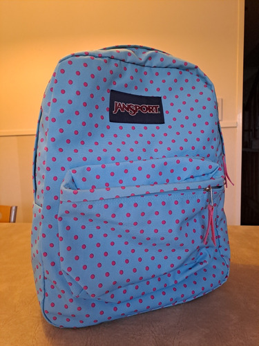 Mochila Jansport, Celeste Con Lunares Rosas. Uso Urbano!!