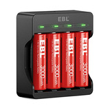 Ebl Pack De 4 Pilas Aa Recargables De Litio De 1.5v Con...