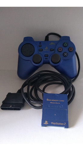 Controle Playstation 2 Azul + Memory Card Original Fujiwork