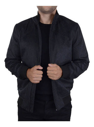 Jaqueta Masculina Dudalina Bomber Lã Cinza Escuro - 660106