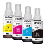 Kit 4 Tinta Epson 664 Impressoras L365 L375 L395 L380 L220 Tinta Mix