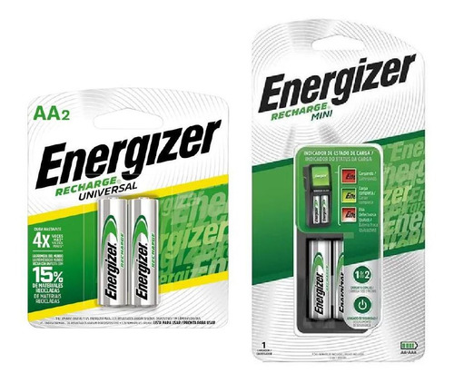 Cargador De Pilas Mini Energizer + 2 Pilas Aa