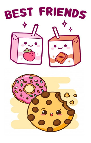 Placas Decorativas Quadrinhos Kawaii Cute Cookies E Suco