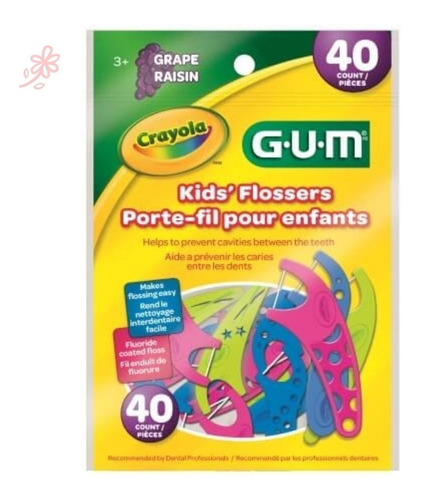 Fio Dental Dente Flosser Infantil Com Cabo Crayola Gum 40un 