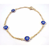 Pulseira Olho Grego Azul 4 Pingentes Folheada A Ouro 18k