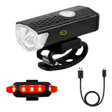 Farol Para Bicicleta + Lanterna Recarregavel Usb Led Potente