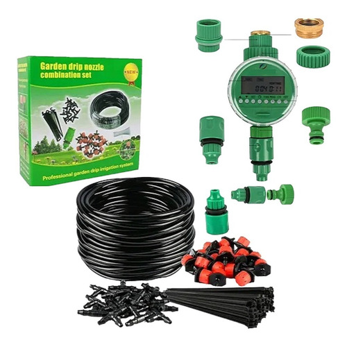 Kit Sistema De Riego Con Programador Automático Goteo Jardín