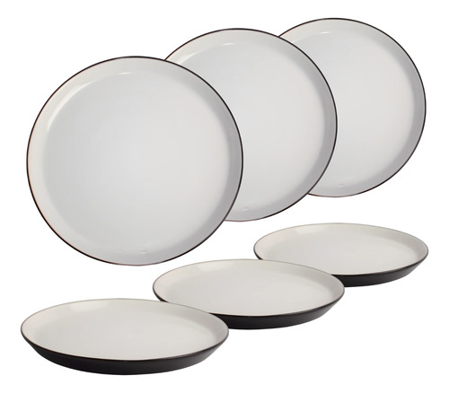 Platos Blanco Y Negro Set X 6 Redondo Playos Cerámica Trendy