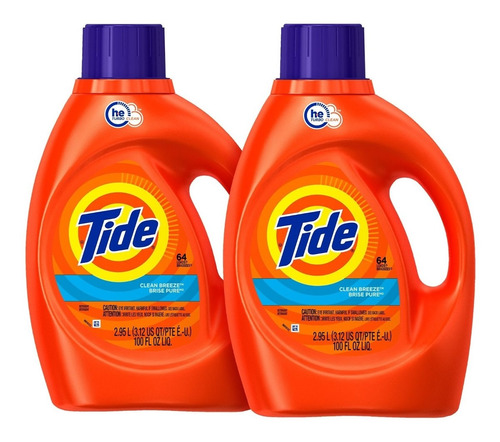 2 Pack Tide Detergente Clean Breeze, 2.95 L