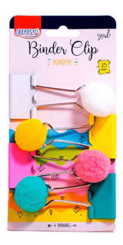 Prendedor De Papel Binder Clip 25mm Pompom Brw 4un