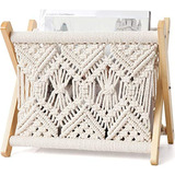 Revistero De Madera Y Macrame Beige, 11.22 X 7.5in