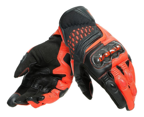 Guantes De Piel Dainese Carbon 3 Cortos Negro/rojo/fluo/