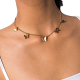 Collar Gargantilla Mariposas Para Mujer Plateado Y Dorado Re